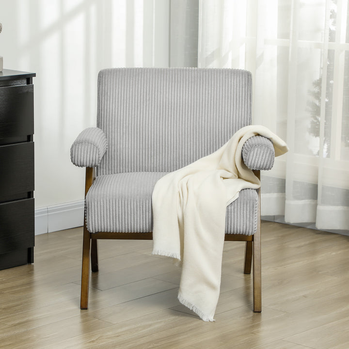 HOMCOM Corduroy Accent Chair Armchair with Wide Seat and Soft Padded Armrests for Reading, Bedroom, Dark Grey