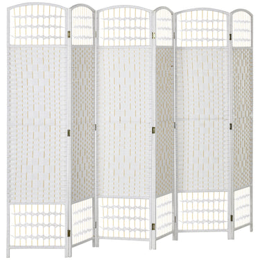 HOMCOM 6 Panel Folding Room Divider, Portable Privacy Screen, Wave Fiber Room Partition for Home Office, White