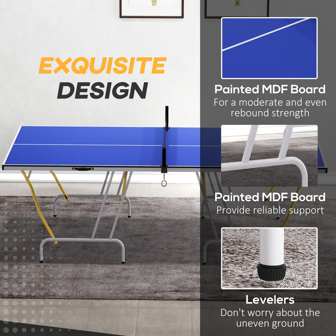 Soozier 9' x 5' Full Size Table Tennis Table, Folding Ping Pong Table with Paddles and Balls, Blue