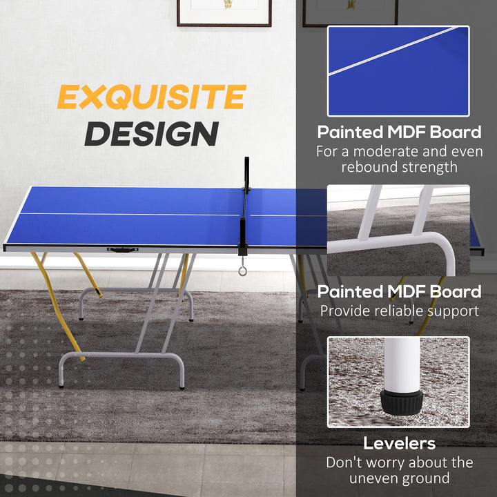 Soozier 9' x 5' Full Size Table Tennis Table, Folding Ping Pong Table with Paddles and Balls, Blue