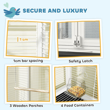 PawHut 30 Inch Open Top Bird Cage with Removable Tray, Food Container for Medium Small Bird, Finches, Dark Grey