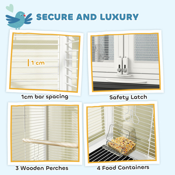 PawHut 30 Inch Open Top Bird Cage with Removable Tray, Food Container for Medium Small Bird, Finches, Dark Grey