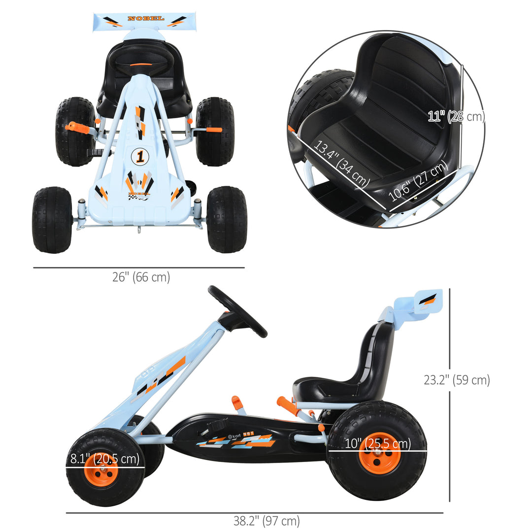 Aosom Pedal Powered Kids Go Kart Children 4 Wheel Ride on Car Cute Style with Adjustable Seat, Handbrake and Shift Lever Outdoor Racer Pedal Car for 3-6 years old Boys and Girls