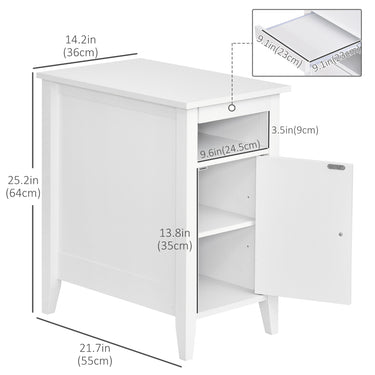 HOMCOM Wooden3-Tier Modern Nightstand with Pullout Shelf, Adjustable Open Shelf, and Door Cabinet, White