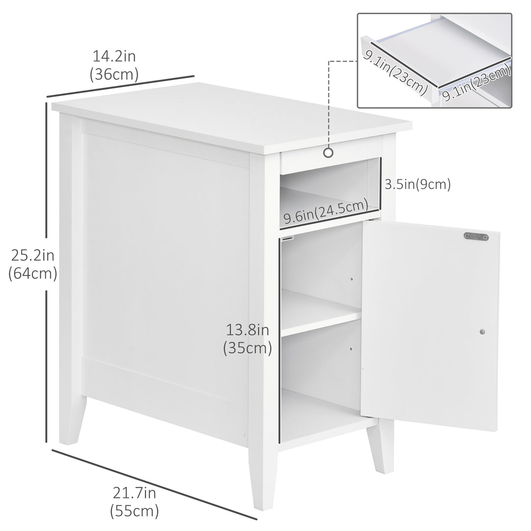 HOMCOM Wooden3-Tier Modern Nightstand with Pullout Shelf, Adjustable Open Shelf, and Door Cabinet, White