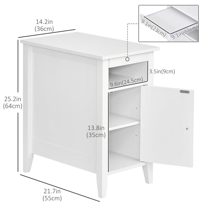 HOMCOM Wooden3-Tier Modern Nightstand with Pullout Shelf, Adjustable Open Shelf, and Door Cabinet, White