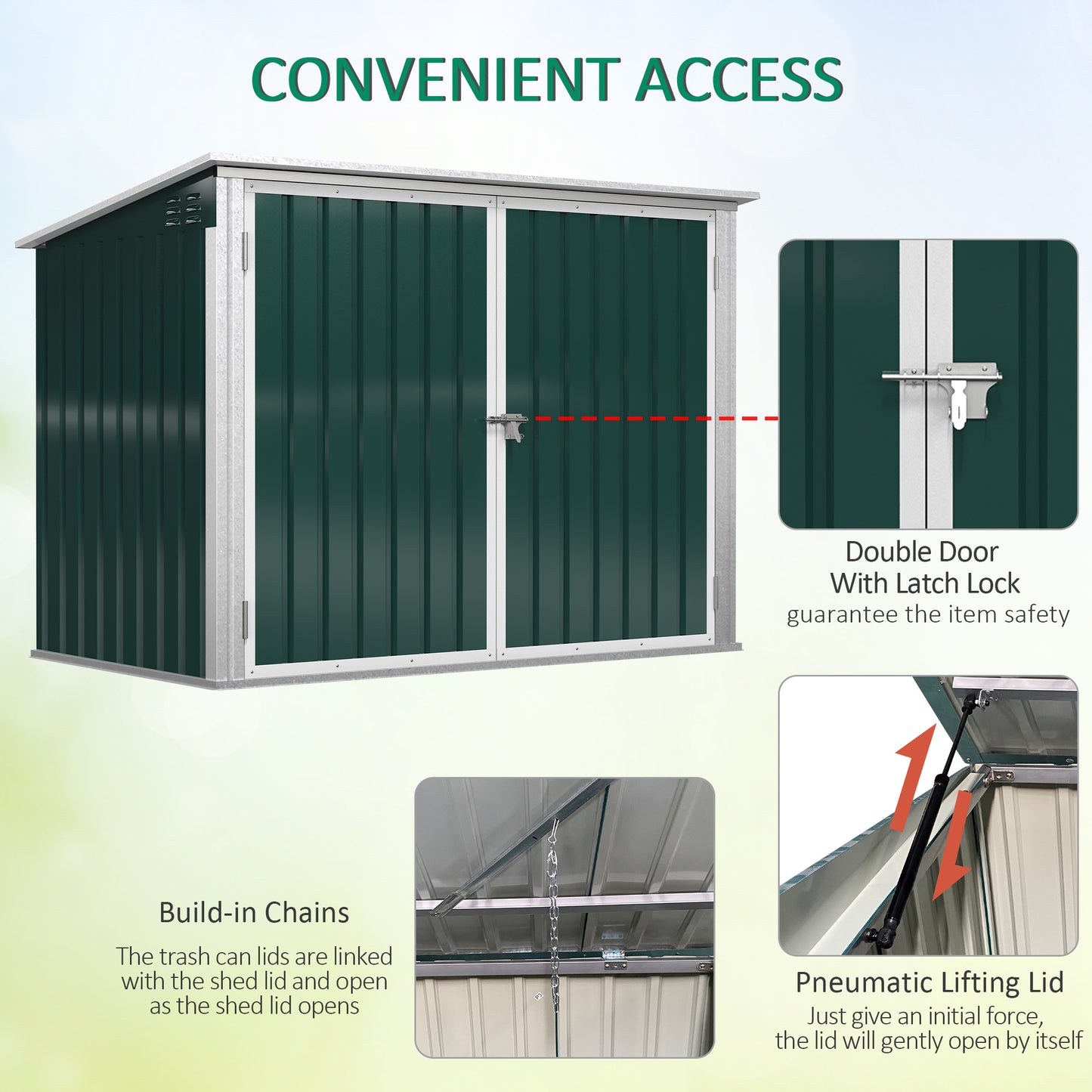 Outsunny Outdoor Metal Storage Shed Garden Garbage Can Organizer with Double Door and Vents for 2 Trash Cans, Dark Grey