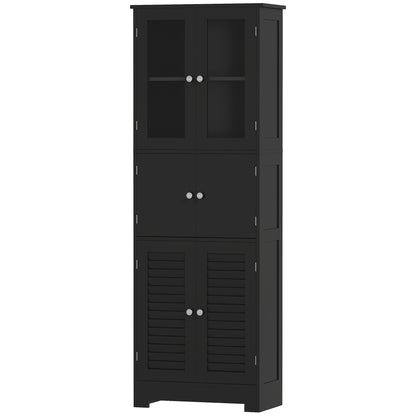 HOMCOM Freestanding Bathroom Cabinet with Glass/Louvred Doors, Tall Bathroom Cabinet for Kitchen, Study, Living Room, Black