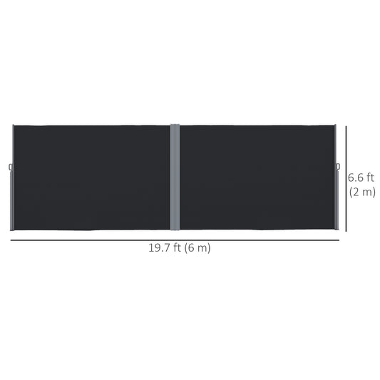 Outsunny Retractable Double Side Awning, 79"x236" Patio Privacy Screen, UV Resistant, Waterproof Wind Screen, Black