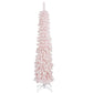 HOMCOM 5ft Snow-Flocked Artificial Christmas Tree, Slim Pencil Xmas Tree with 301 Realistic Branches, Metal Base, Pink