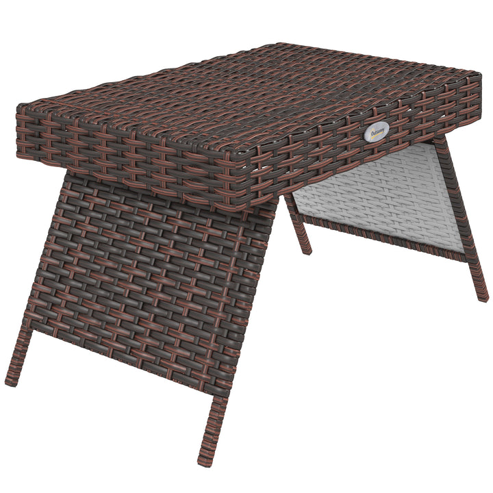 Outsunny Outdoor Rattan Foldable End Table, Metal Frame Patio Wicker Table, Coffee Table Side Table for Poolside, Lawn, Garden, Mixed Grey