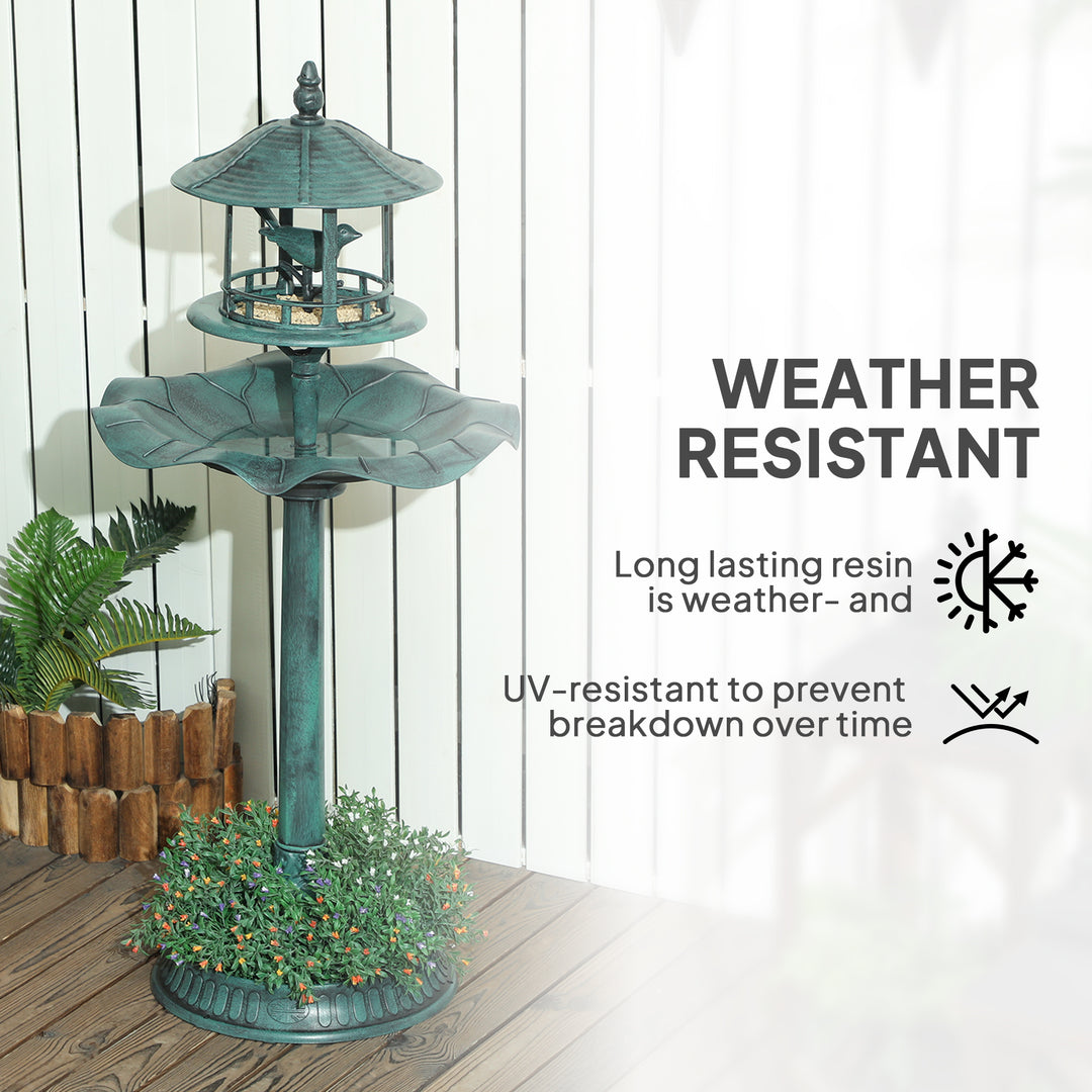 Outsunny 3-in-1 Garden Bird Bath Bowl Pedastal with Large Water Basin, Bird Feeder & Underneath Flower Planter, Green