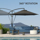 Outsunny 9.5' Cantilever Umbrella with Wind Protection Strap and Cover, Hanging Umbrella with Crank and Cross Base, UPF 50+, Grey