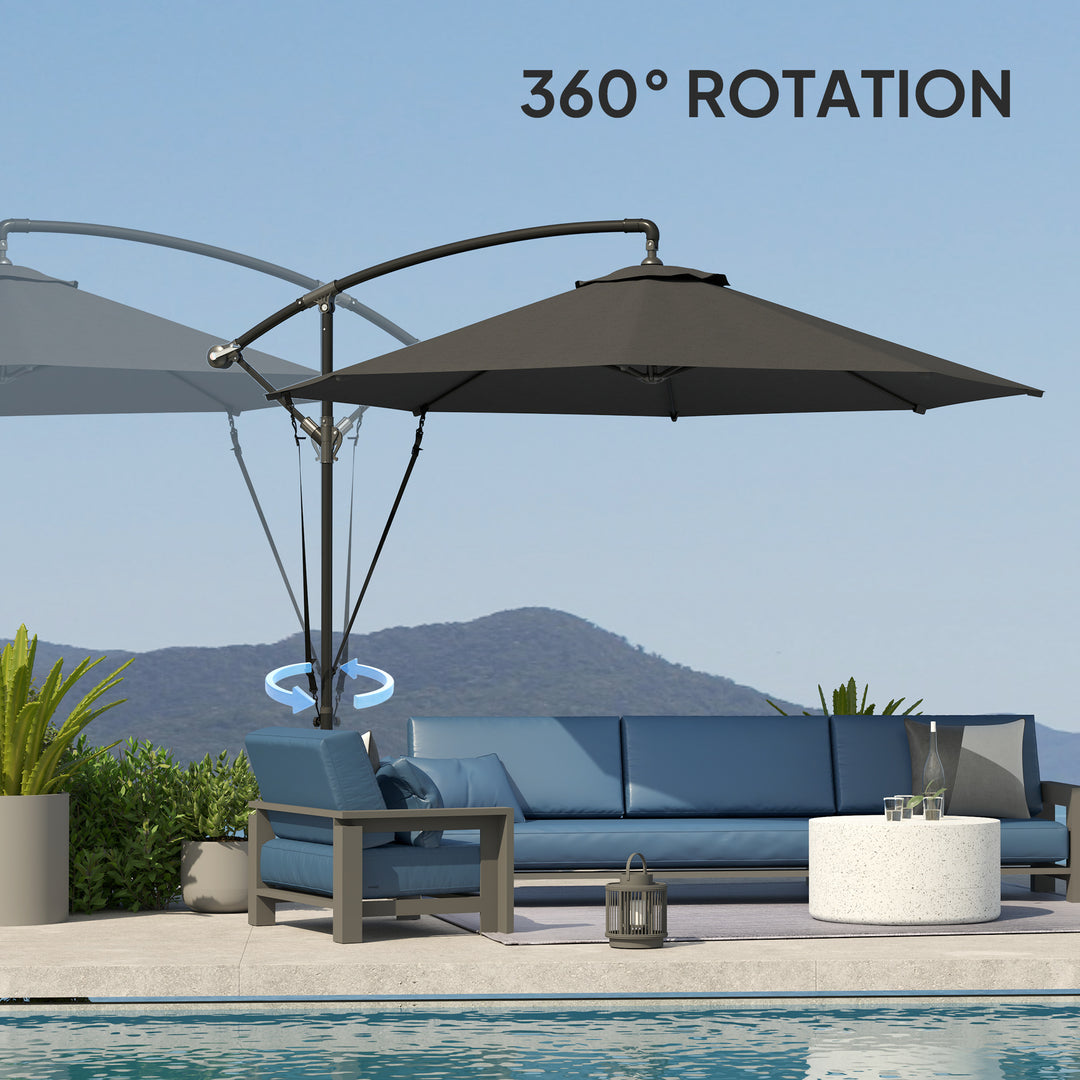 Outsunny 9.5' Cantilever Umbrella with Wind Protection Strap and Cover, Hanging Umbrella with Crank and Cross Base, UPF 50+, Grey