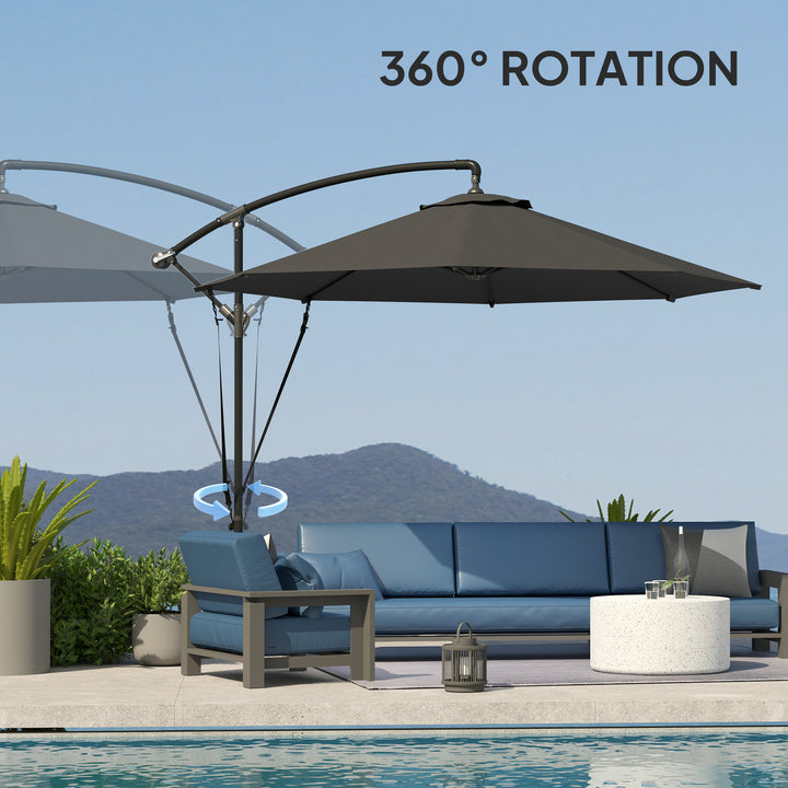 Outsunny 9.5' Cantilever Umbrella with Wind Protection Strap and Cover, Hanging Umbrella with Crank and Cross Base, UPF 50+, Grey