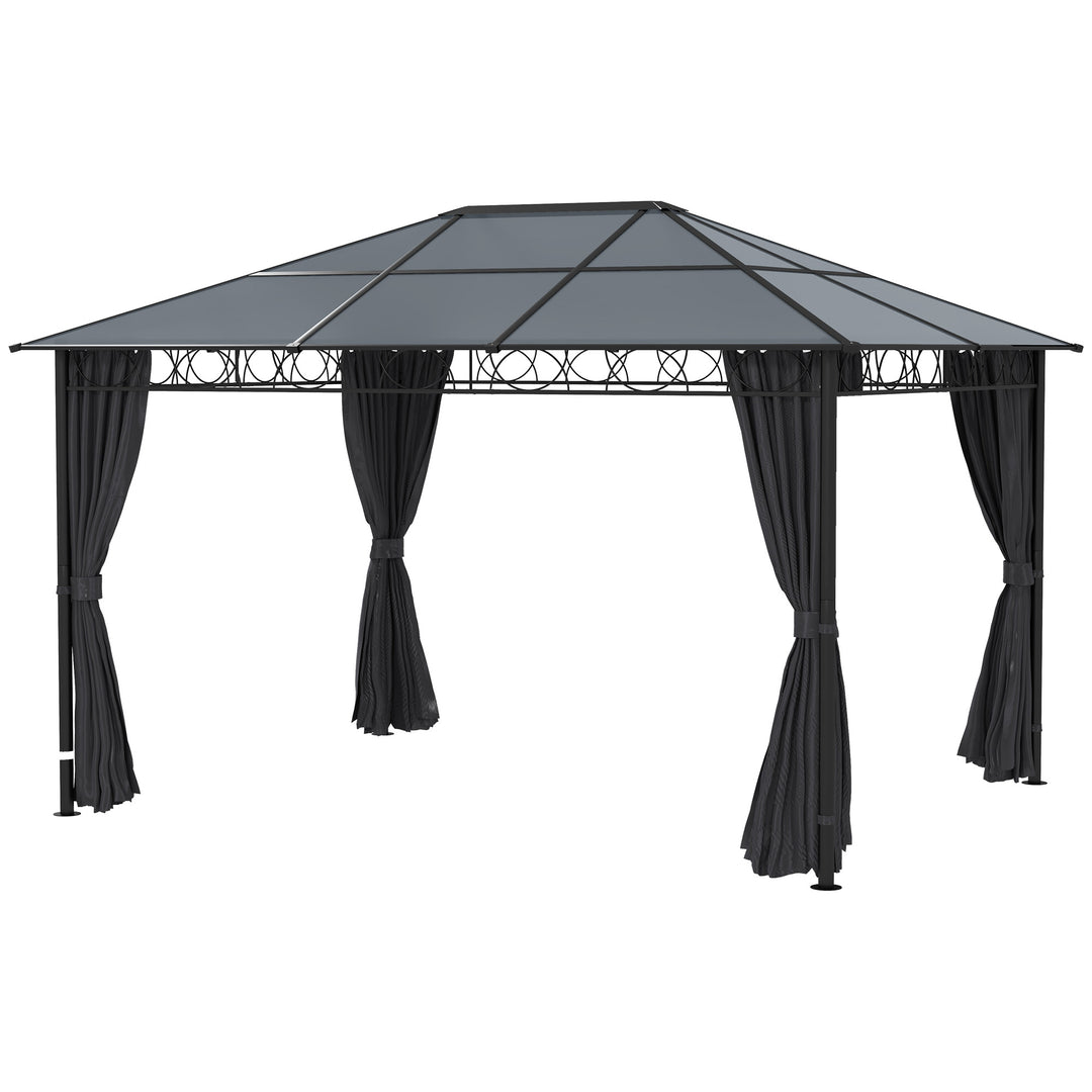 Outsunny 13' x 10' Polycarbonate Hardtop Gazebo Canopy, Outdoor Patio Gazebo with Aluminum Frame & Curtains, Dark Grey