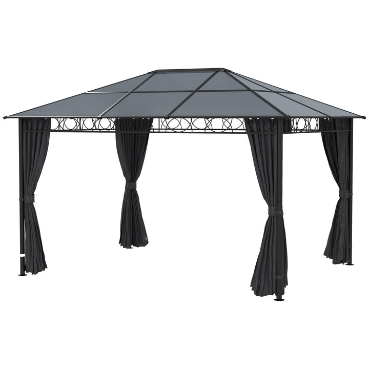 Outsunny 13' x 10' Polycarbonate Hardtop Gazebo Canopy, Outdoor Patio Gazebo with Aluminum Frame & Curtains, Dark Grey