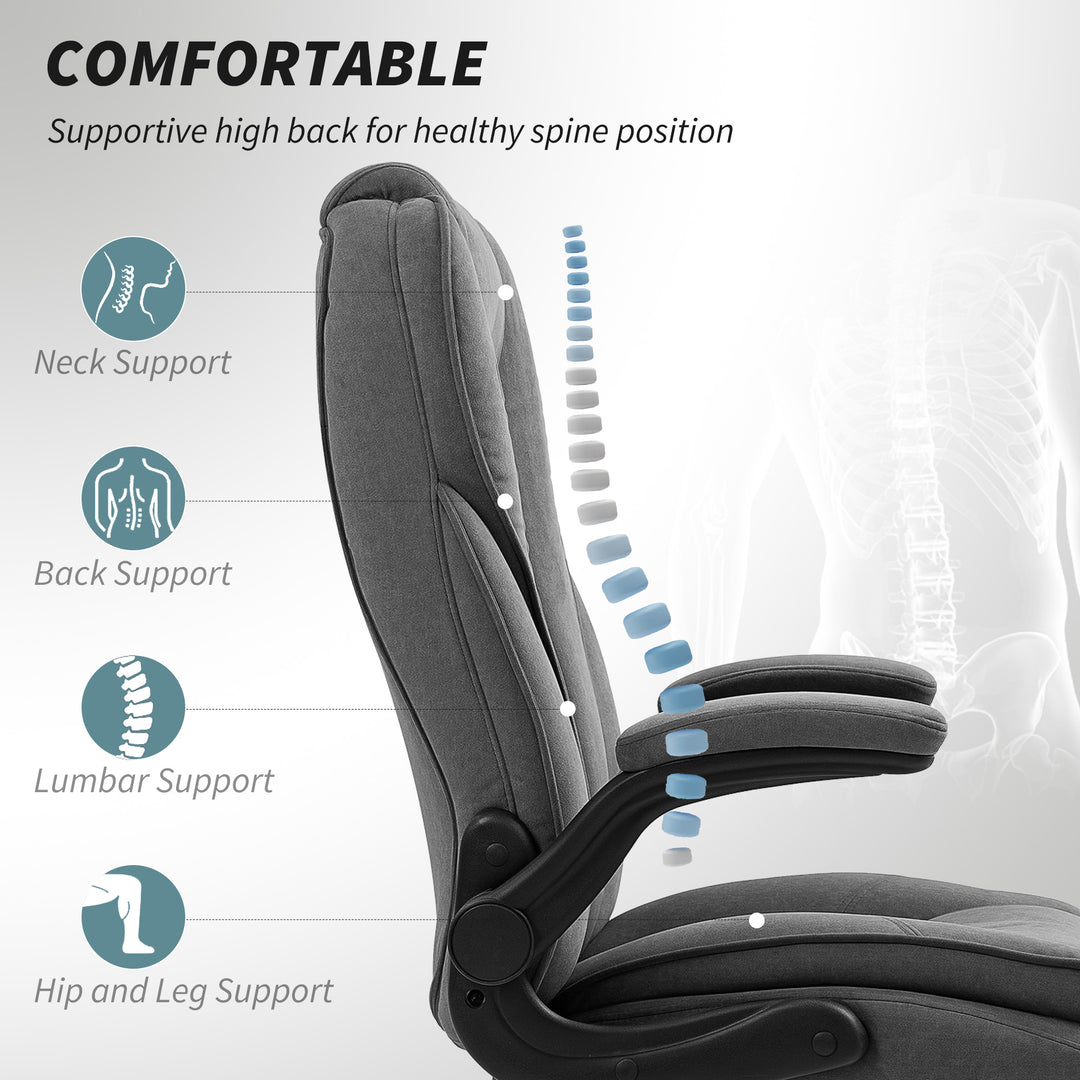 HOMCOM Executive Office Chair, Desk Chair with Flip-up Armrest, Diamond Fabric Computer Chair for Home Office, Dark Grey