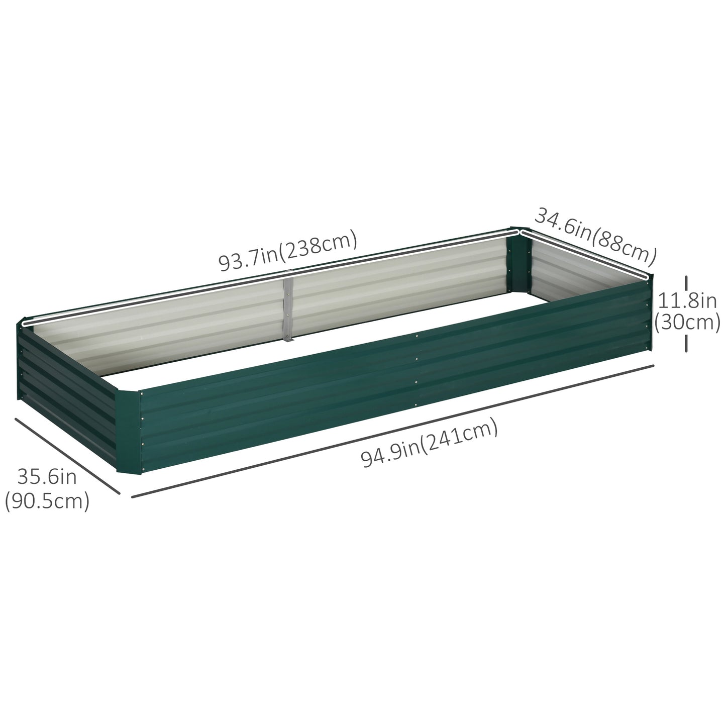 Outsunny 95" x 36" x 12" Galvanized Raised Garden Bed, Metal Elevated Planter Box for Growing Flowers, Herbs, Succulents, Green