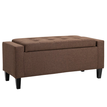 HOMCOM Storage Ottoman Bench, Linen Upholstered Bench with Tufted Design, Brown