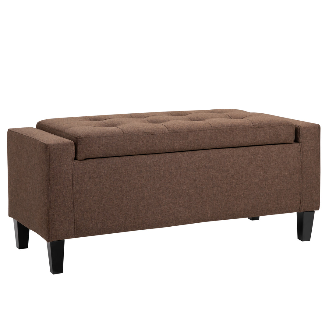 HOMCOM Storage Ottoman Bench, Linen Upholstered Bench with Tufted Design, Brown