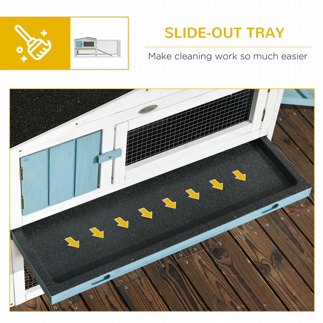 PawHut Wooden Rabbit Hutch Guinea Pig House with Removable Tray, Openable Roof, Trough, Run for Tortoises and Ferrets, Grey