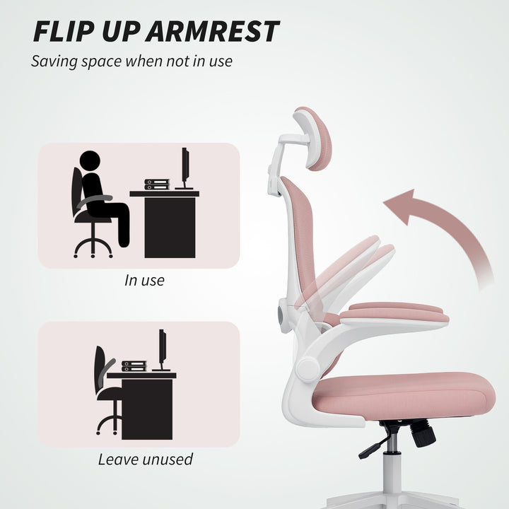 HOMCOM Ergonomic Mesh Office Chair, High Back Desk Chair with Rotatable Headrest, Flip-Up Armrests, Lumbar Support, Grey