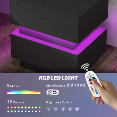 HOMCOM Bedside Table with Charging Station and LED Light Modern Nightstand with USB Ports AC Outlets Drawers Remote, Black