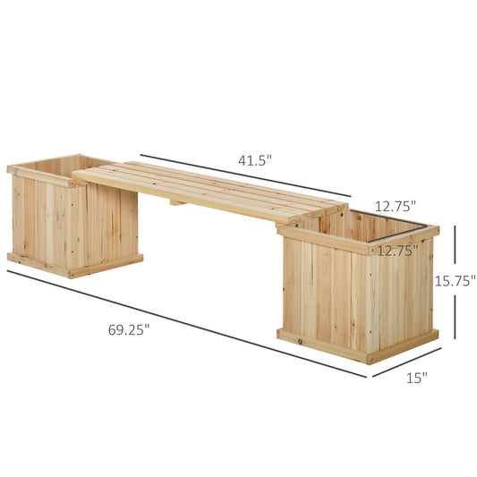 Outsunny Garden Planter with Raised Garden Bed Bench for Patio Park, 69.25" x 15" x 15.75", Natural