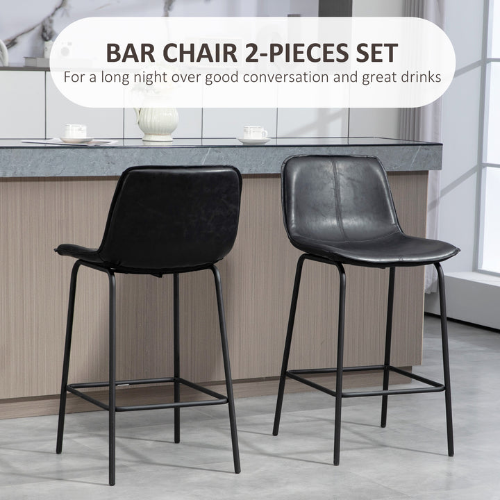 HOMCOM Bar Stools Set of 2, Upholstered Counter Height Bar Chairs, 26" (66 cm) Kitchen Stools with Steel Legs for Dining Area, Kitchen Aisle, Coffee