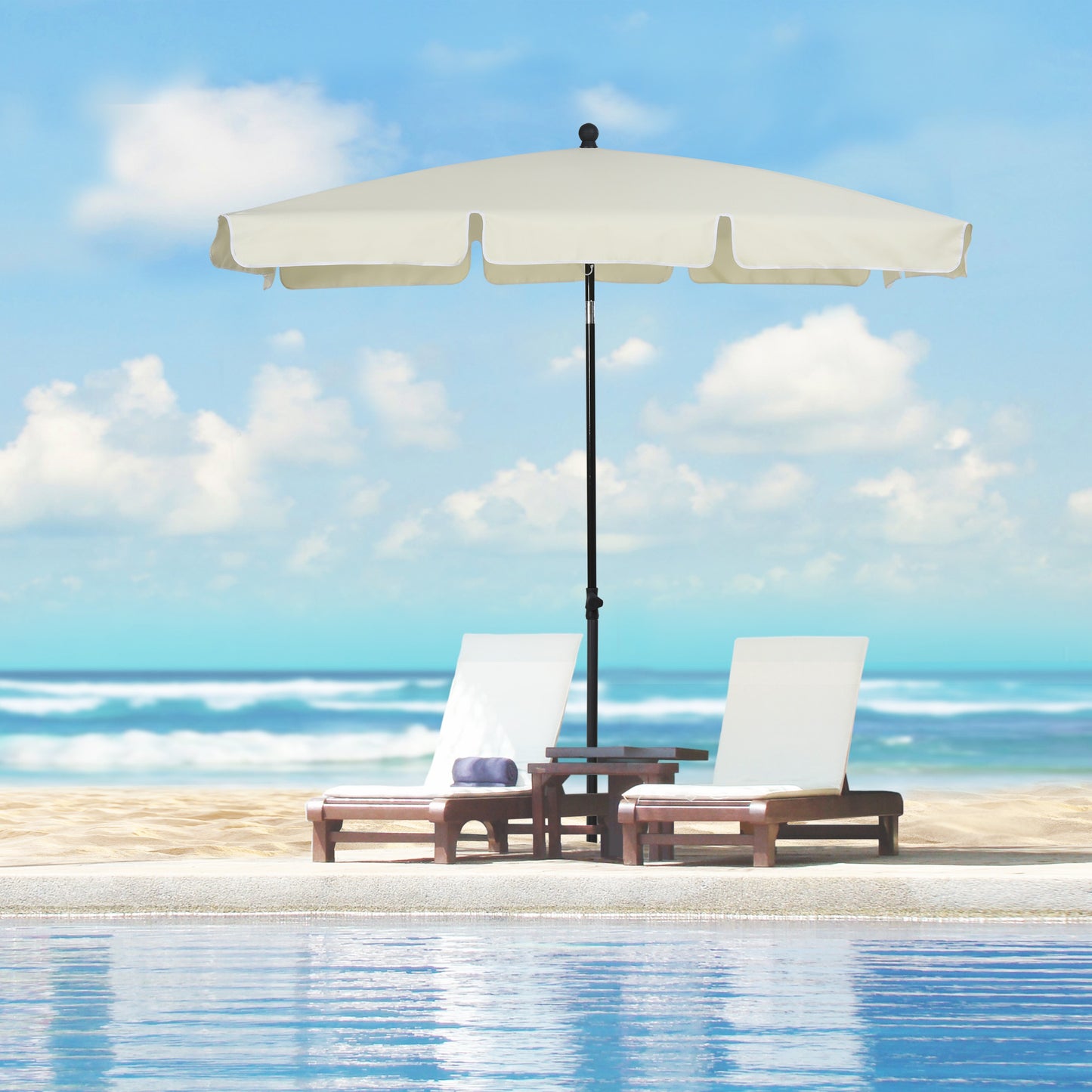 Outsunny 6.5x4ft Rectangle Patio Umbrella Aluminum Tilt Adjustable Garden Parasol  Sun Shade Outdoor Canopy Cream White