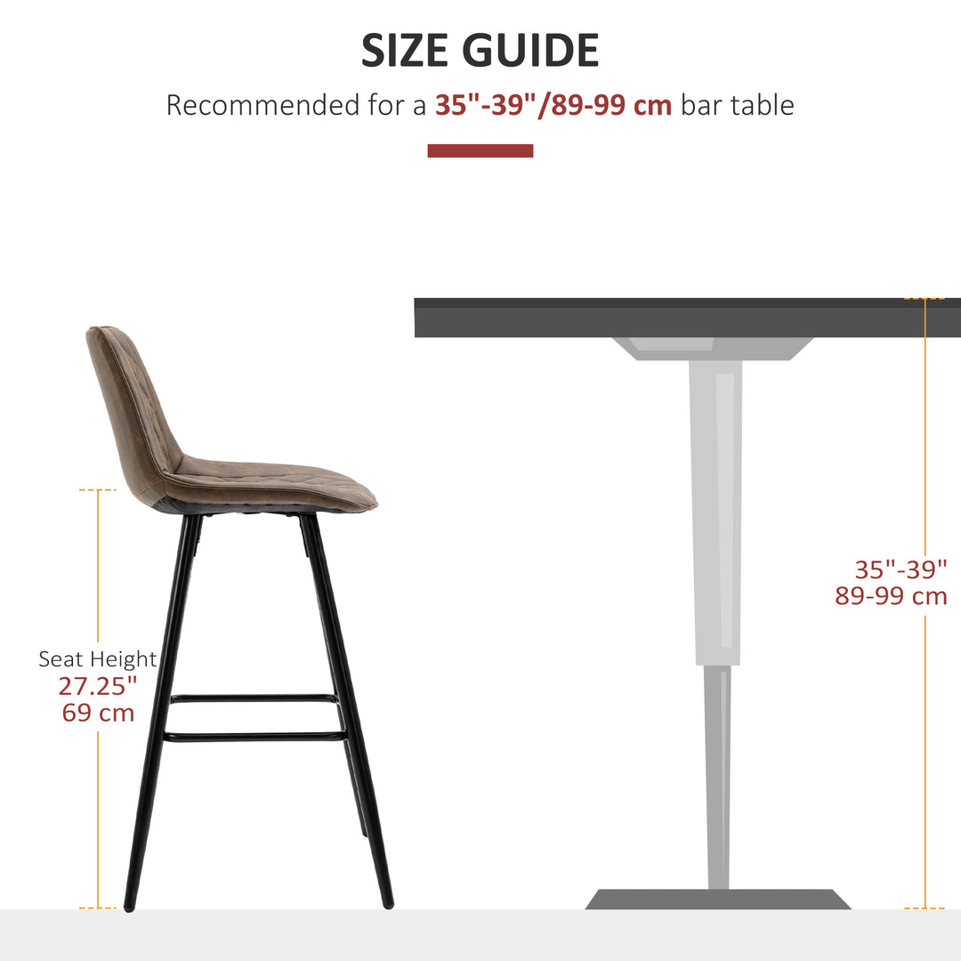 HOMCOM PU Leather Counter Height Bar Chairs Set of 2, 27.75" Bar Stools with Metal Legs for Dining Area, Kitchen Island, Brown