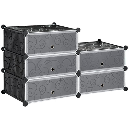 HOMCOM 6-Tier Shoe Rack, 6 Cube Storage Organizer with Doors, DIY 6-Cube Modular Cabinet for Living Room, Black
