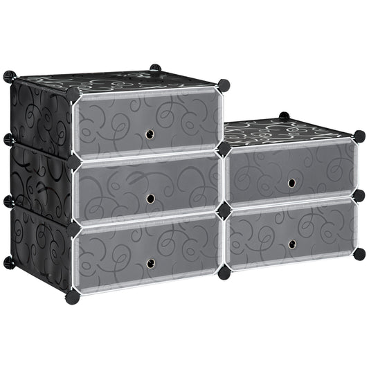 HOMCOM 6-Tier Shoe Rack, 6 Cube Storage Organizer with Doors, DIY 6-Cube Modular Cabinet for Living Room, Black