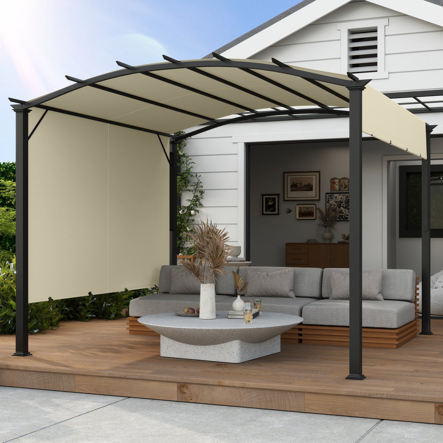 Outsunny 11' x 11' Retractable Pergola Canopy for Patio, Backyard, Beige