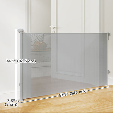 PawHut Retractable Dog Gate Extends Up to 55" Wide, 34" Tall, for Stairs, Doorways, Hallways, Indoor and Outdoor, Grey