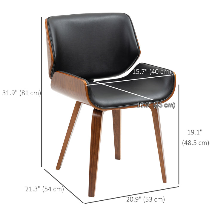 HOMCOM Dining Chairs Set of 2, PU Leather Kitchen Chairs with Upholstered Seats and Solid Wood Legs for Dining Room, Black