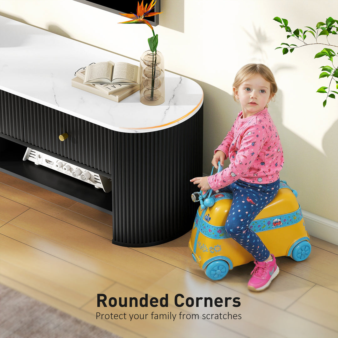 HOMCOM TV Stand, Modern TV Table with Marble-Effect Top, 3 Drawers and 2 Open Shelves for 32-65 Inch Television, Natural