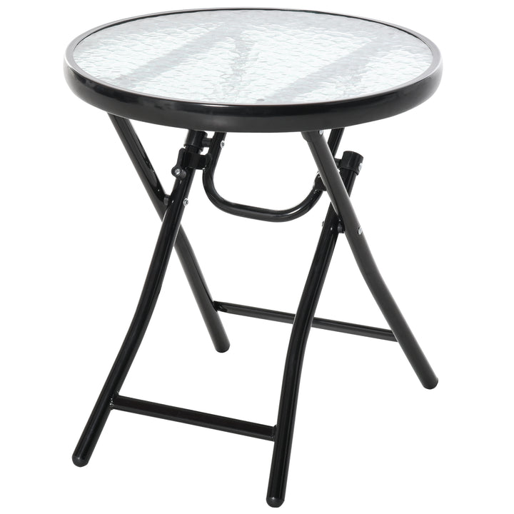 Outsunny Φ18" Round Patio Table, Folding Coffee Table with Tempered Glass Tabletop, Portable Bistro Table for Patio, Balcony, Backyard, Poolside