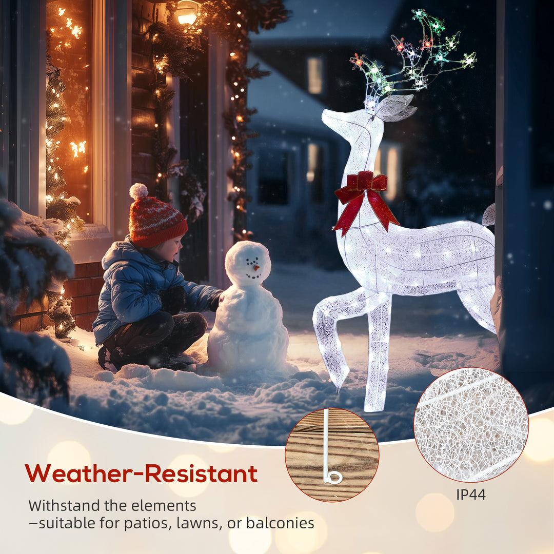 Outsunny 4.3FT Lighted Christmas Reindeer, Christmas Decor with RGB and Warm White LEDs, Stakes and Zip Ties, IP44 Waterproof
