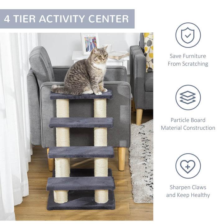 PawHut Cat Trees 4 Tier Pet Stairs Dog Cat 4 Steps Kitty Scatching Post Cat Scratch Furniture Dark Grey