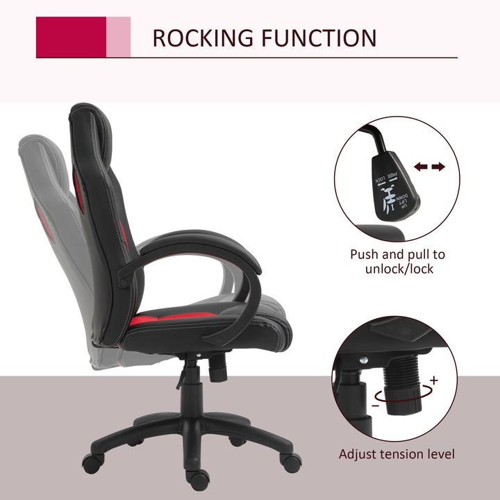 HOMCOM Racing Gaming Chair Office Chair Computer Desk Gamer Chair with Swivel Wheels, Padded Headrest, Tilt Function, Red