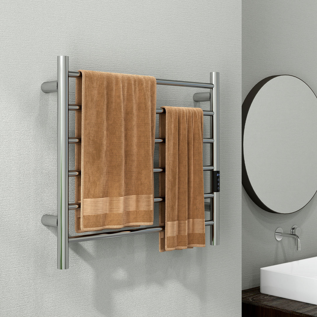 HOMCOM Towel Warmer, Stainless Steel Smart WiFi Heated Towel Rack, Wall Mounted with 6 Bars and Adjustable Temperature, Silver