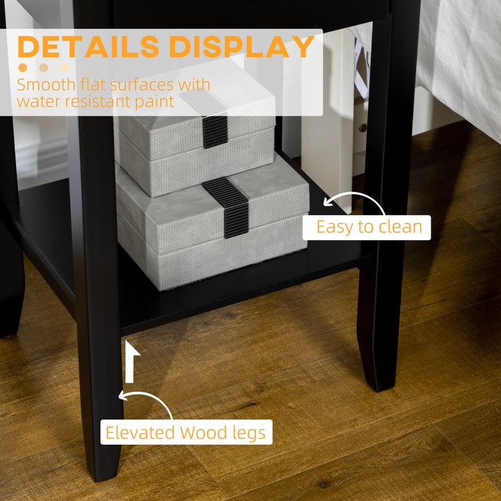 HOMCOM Side Table Set of 2, End Tables with Drawer and Bottom Shelf, 2-tier Nightstand for Bedroom, Living Room, White