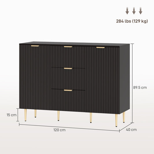 HOMCOM Modern Kitchen Storage Cabinet, Sideboard Buffet Cabinet w/ 3 Drawers and Adjustable Shelves for Kitchen Hallway, Black