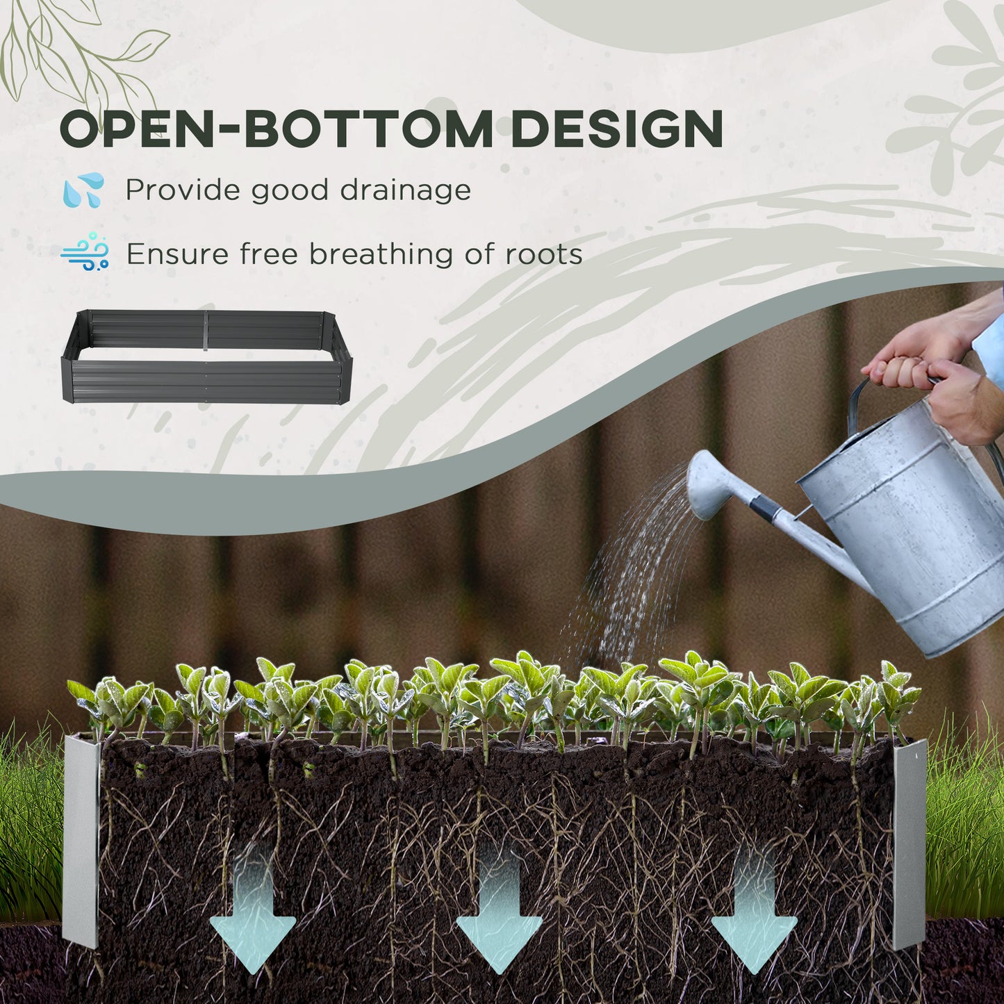 Outsunny 6' x 3' x 1' Raised Garden Bed with 2 Trellis Tomato Cages, Steel Frame Elevated Planter Box, Black