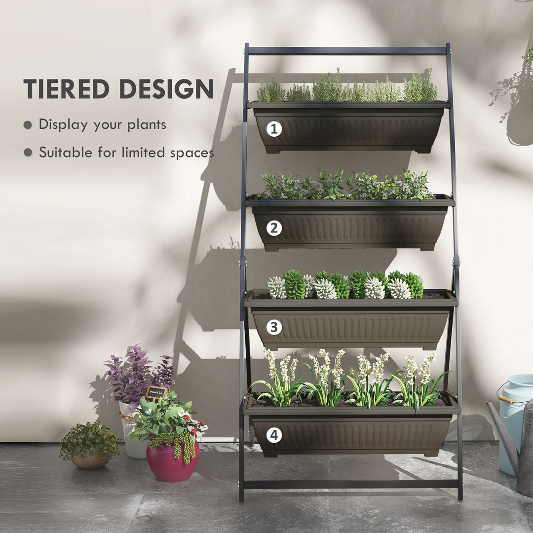 Outsunny 4-Tier Vertical Raised Garden Planter with 4 Boxes, Outdoor Plant Stand Grow Container for Vegetable Flowers, Brown