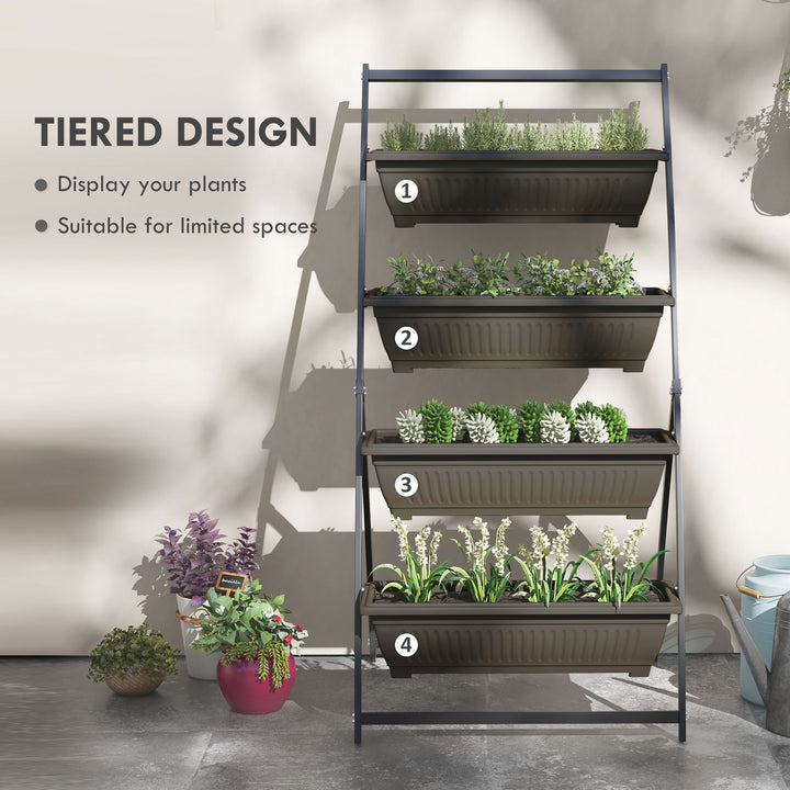 Outsunny 4-Tier Vertical Raised Garden Planter with 4 Boxes, Outdoor Plant Stand Grow Container for Vegetable Flowers, Brown