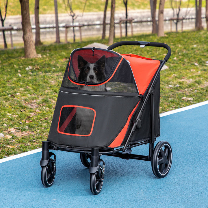 PawHut Foldable Pet Stroller with Universal Front Wheels, Shock Absorber, Dog Cat Carriage for Large & Medium Dogs, Dark Grey