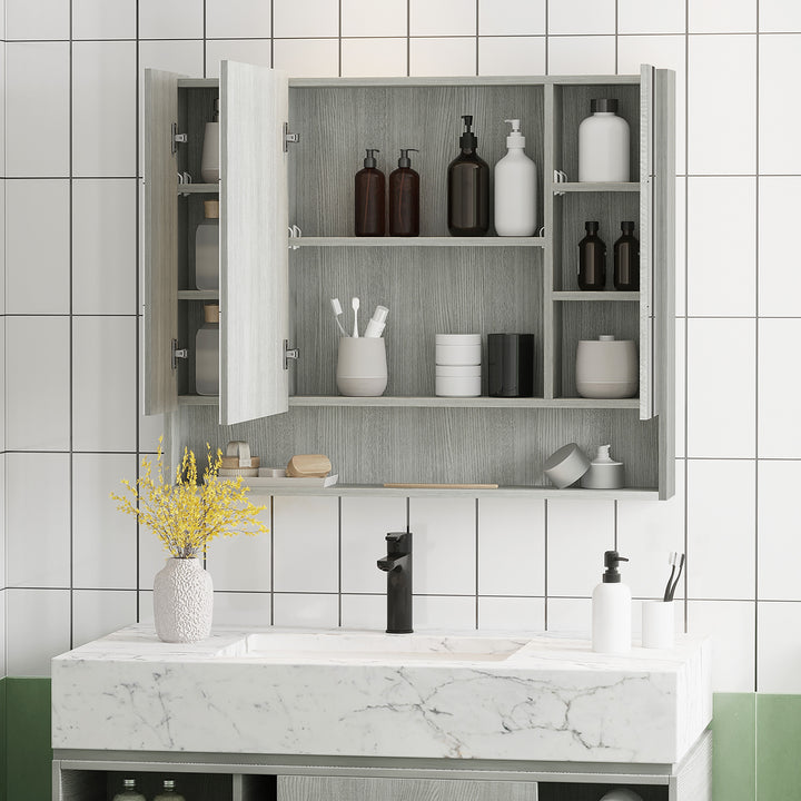 kleankin Wall Mounted Bathroom Medicine Cabinet with Mirror and Adjustable Shelves, Grey